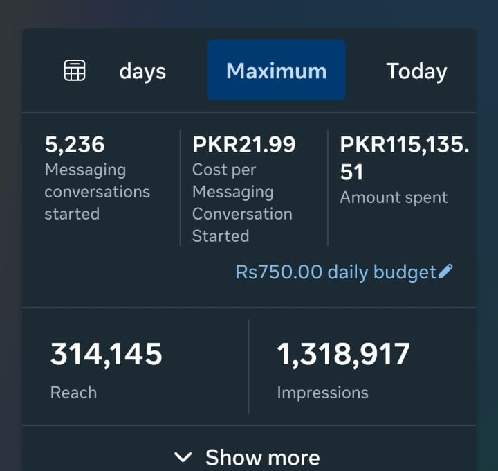 Meta Ads Manager results