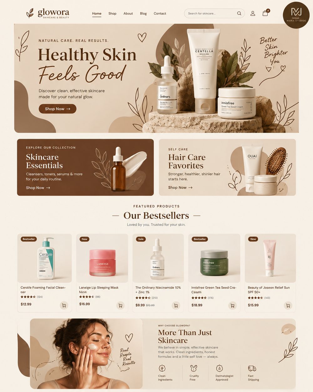 Glowora skincare store website